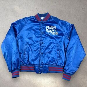 Vintage 80s New‎ York Giants Chalk Line Snap Button Satin Bomber Jacket Sz L NFL